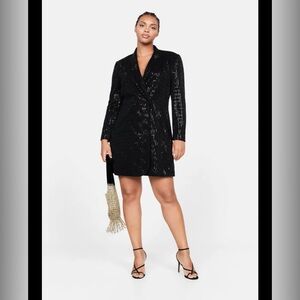MANGO Black Sequin Women's Blazer Dress